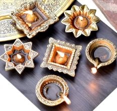 Golden Brass Diwali Diya Designer Decorative Deepak Pack of 6 Diyas